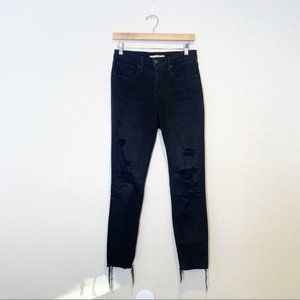 Levi's Black 721 High Rise Distressed Raw Hem Skinny Jeans 27